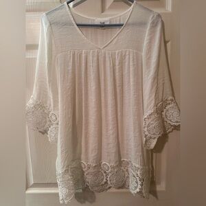 Elegant White Lace Trim Blouse, Fyve Small